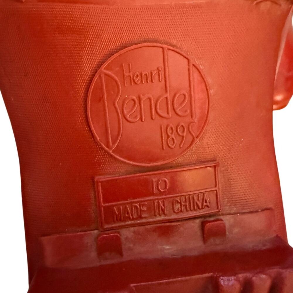 HENRI BENDEL Red Rubber Signature Stripe Interior Rain Boots Weliies 10 garden - Picture 6 of 6